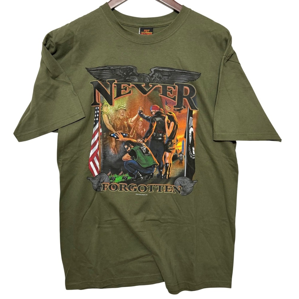 Hot Leathers Never Forgotten POW MIA Graphic T-Shirt Mens Large Olive Green